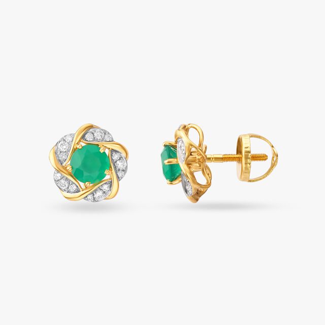 Charming Flower Diamond and Onyx Stud Earrings - Image 2